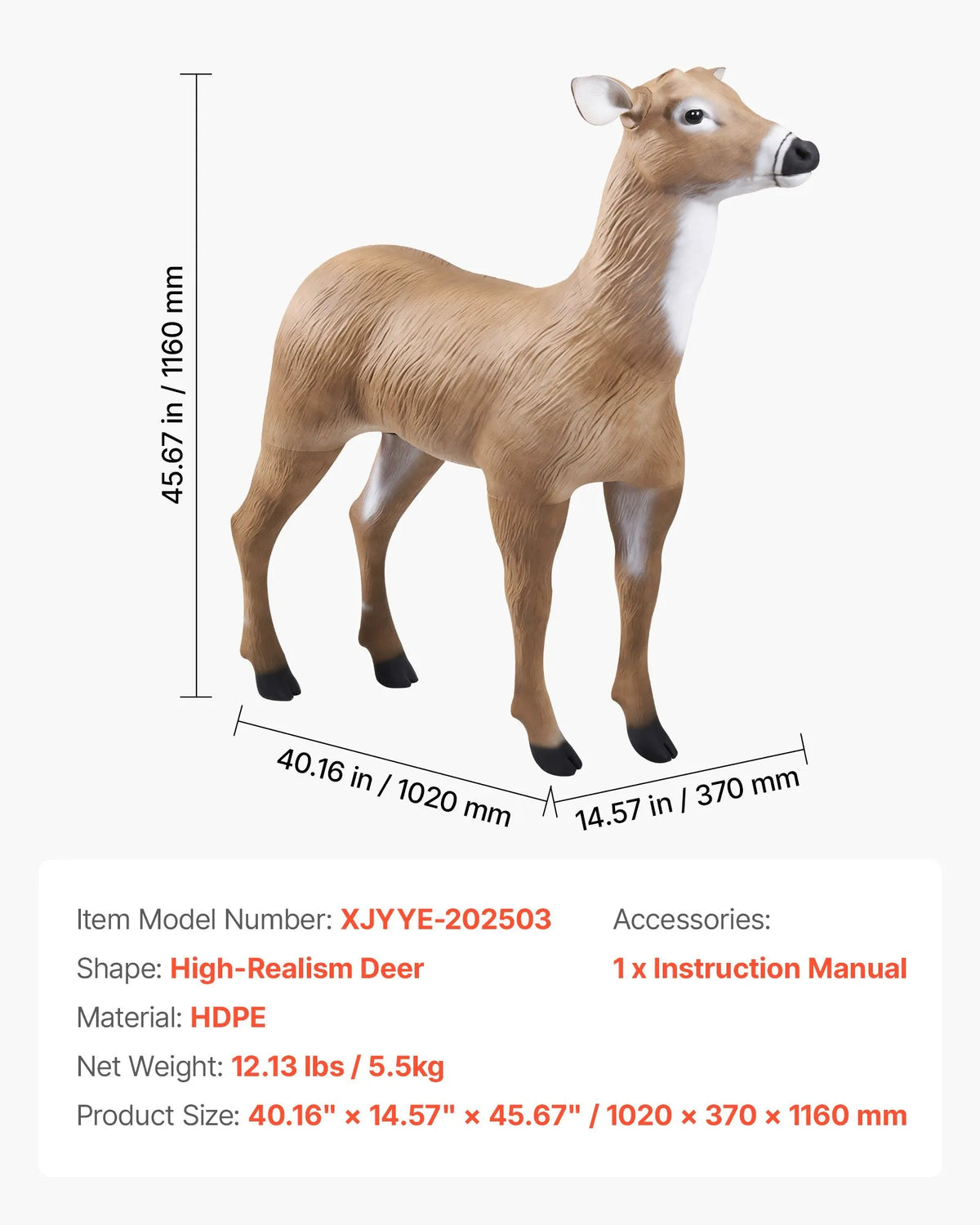 Deer Decoy for Hunting, Durable HDPE Deer Decoy with Foldable Legs, Realistic Design, Easy to Carry and Set Up, Suitable for Garden and Yard Decoration (1 pc)