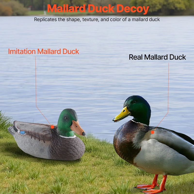 Pīļu mānekļi, reālistiski peldoši medību mānekļi ar svaru līdzsvarotu peldspēju, plastmasas pīļu imitācija medībām, piemēroti dīķiem, ezeriem un dārza dekorēšanai, viegli pārnēsājami (6 gab.)