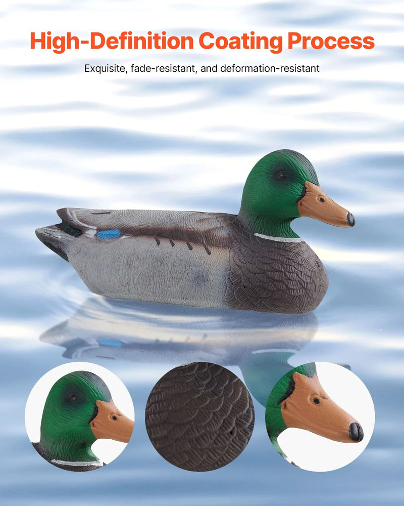 Pīļu mānekļi, reālistiski peldoši medību mānekļi ar svaru līdzsvarotu peldspēju, plastmasas pīļu imitācija medībām, piemēroti dīķiem, ezeriem un dārza dekorēšanai, viegli pārnēsājami (6 gab.)