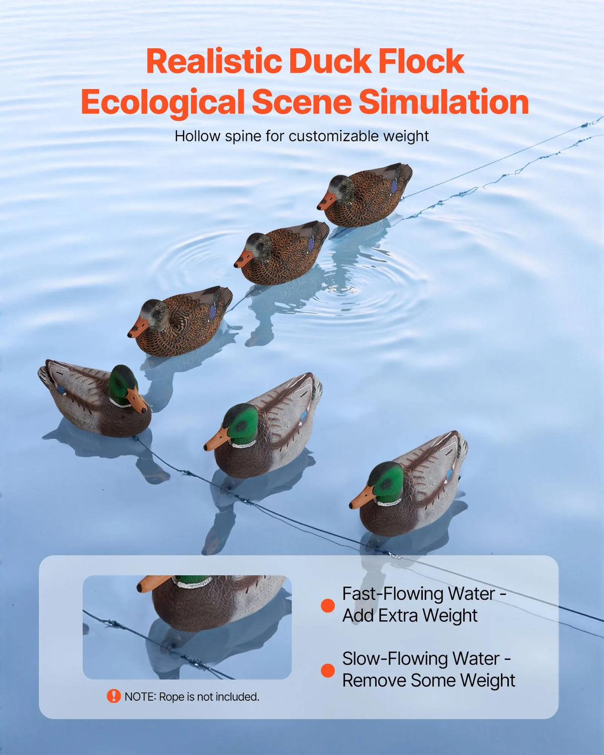 Realistic Floating Duck Decoys with Weighted Balance, Plastic Duck Hunting Lures Suitable for Ponds, Lakes and Garden Decoration, Portable (6 Pack)