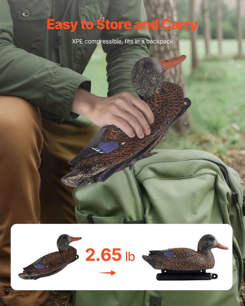 Pīļu mānekļi, reālistiski peldoši medību mānekļi ar svaru līdzsvarotu peldspēju, plastmasas pīļu imitācija medībām, piemēroti dīķiem, ezeriem un dārza dekorēšanai, viegli pārnēsājami (6 gab.)