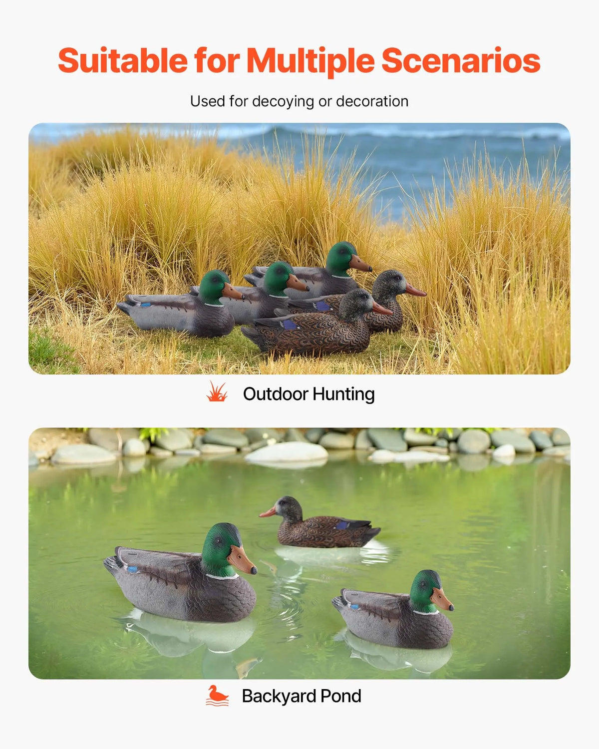 Realistic Floating Duck Decoys with Weighted Balance, Plastic Duck Hunting Lures Suitable for Ponds, Lakes and Garden Decoration, Portable (6 Pack)