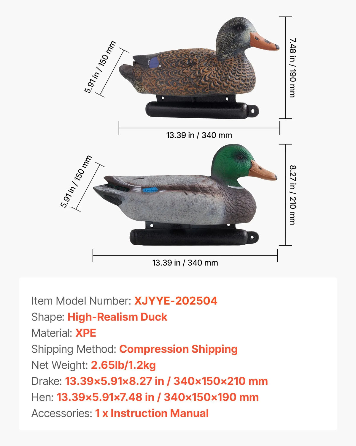 Realistic Floating Duck Decoys with Weighted Balance, Plastic Duck Hunting Lures Suitable for Ponds, Lakes and Garden Decoration, Portable (6 Pack)