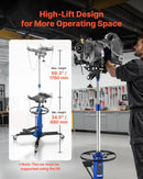 VEVOR hidrauliskais transmisijas domkrats, celtspēja 750 kg, teleskopisks transmisijas pacēlājs ar kājas pedāli un 360° grozāmiem riteņiem, pacelšanas augstums 88–176 cm, paredzēts garāžām un autoservisiem