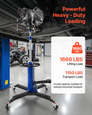 VEVOR hidrauliskais transmisijas domkrats, celtspēja 750 kg, teleskopisks transmisijas pacēlājs ar kājas pedāli un 360° grozāmiem riteņiem, pacelšanas augstums 88–176 cm, paredzēts garāžām un autoservisiem