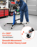 VEVOR hidrauliskais transmisijas domkrats, celtspēja 750 kg, teleskopisks transmisijas pacēlājs ar kājas pedāli un 360° grozāmiem riteņiem, pacelšanas augstums 88–176 cm, paredzēts garāžām un autoservisiem