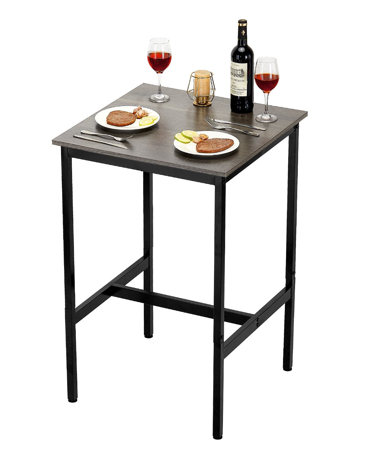 VEVOR High Bar Table with Metal Frame, 60×60×91 cm, Suitable for Kitchen, Living Room, Café or Parties, Retro Brown and Black Colour