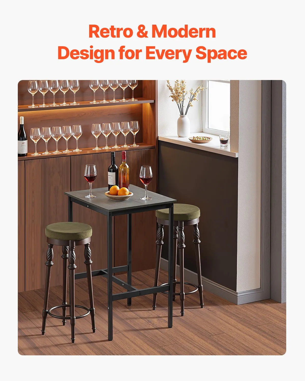 VEVOR High Bar Table with Metal Frame, 60×60×91 cm, Suitable for Kitchen, Living Room, Café or Parties, Retro Brown and Black Colour