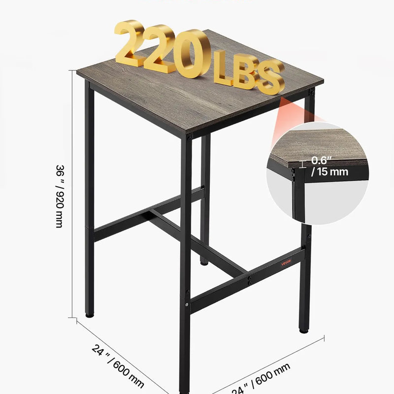 VEVOR augsts bāra galds ar metāla rāmi, 60×60×91 cm, piemērots virtuvei, viesistabai, kafejnīcai vai ballītēm, retro brūnā un melnā krāsā