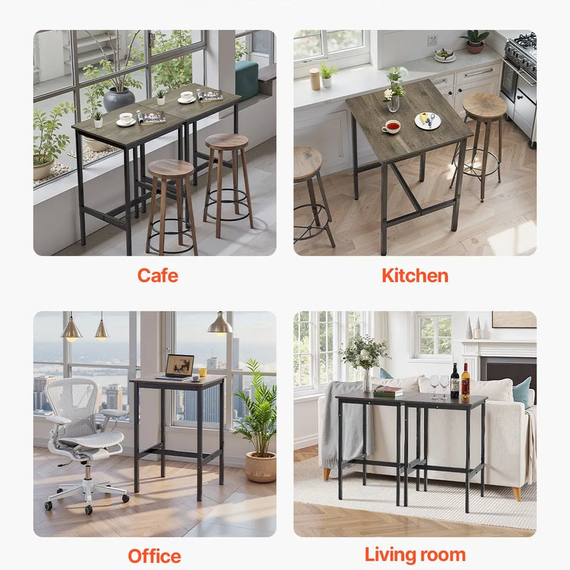 VEVOR augsts bāra galds ar metāla rāmi, 60×60×91 cm, piemērots virtuvei, viesistabai, kafejnīcai vai ballītēm, retro brūnā un melnā krāsā