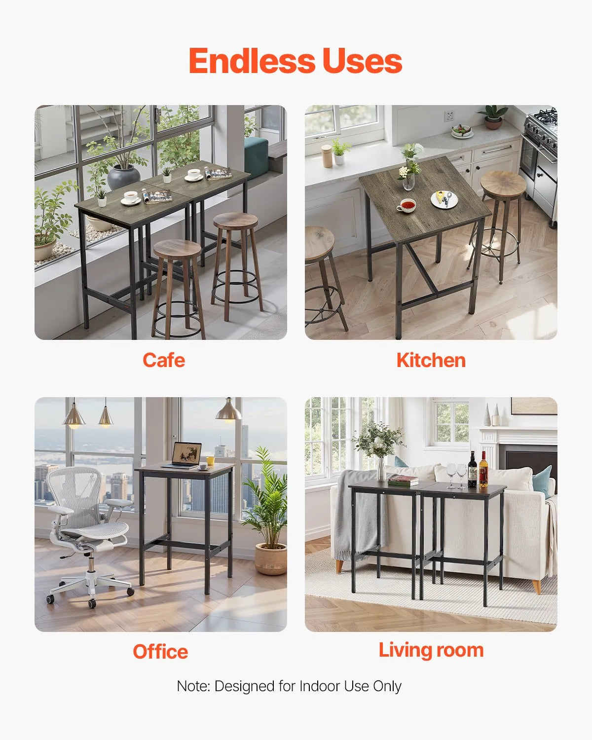 VEVOR High Bar Table with Metal Frame, 60×60×91 cm, Suitable for Kitchen, Living Room, Café or Parties, Retro Brown and Black Colour