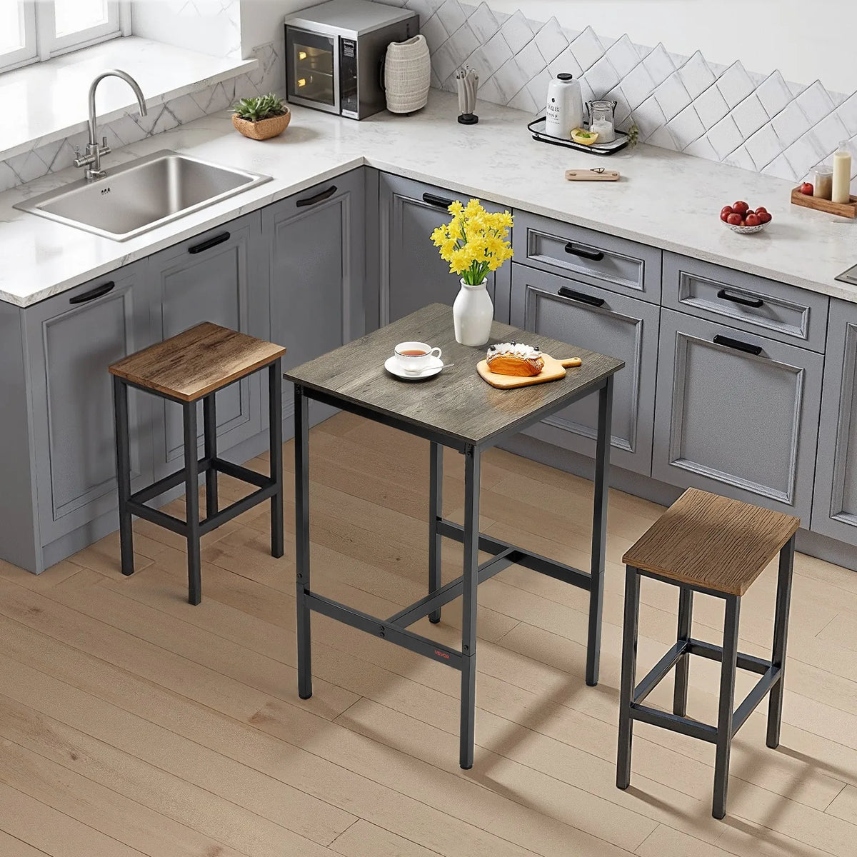 VEVOR High Bar Table with Metal Frame, 60×60×91 cm, Suitable for Kitchen, Living Room, Café or Parties, Retro Brown and Black Colour