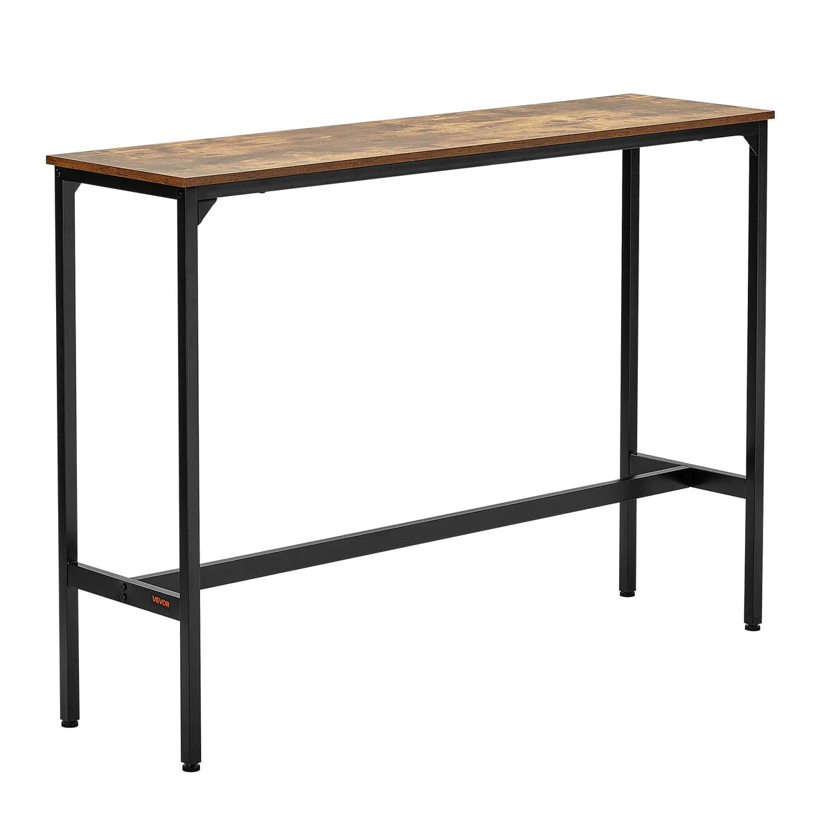 VEVOR High Bar Table with Metal Frame, 140×38×99 cm, Narrow and Long Table for Kitchen, Dining Area or Cocktail Zone, Easy to Fold, Retro Brown and Black Colour