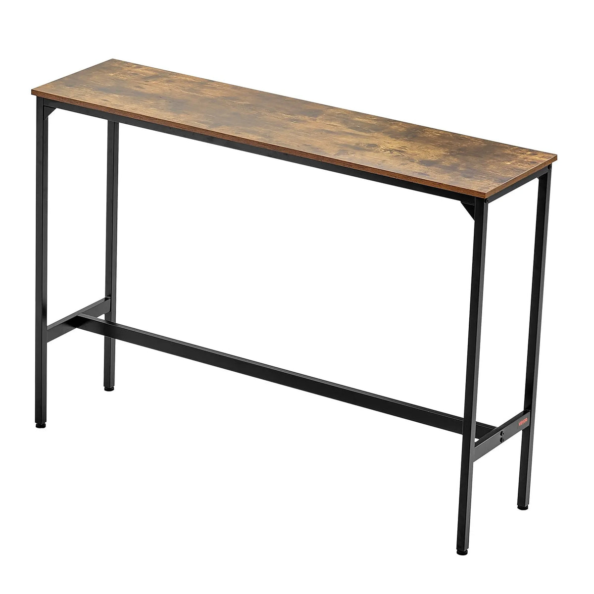 VEVOR High Bar Table with Metal Frame, 140×38×99 cm, Narrow and Long Table for Kitchen, Dining Area or Cocktail Zone, Easy to Fold, Retro Brown and Black Colour
