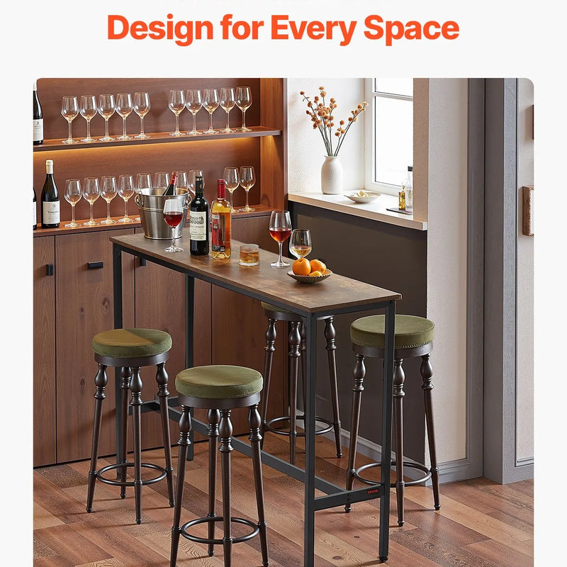VEVOR augsts bāra galds ar metāla rāmi, 140×38×99 cm, šaurs un garš galds virtuvei, ēdamzonai vai kokteiļu zonai, viegli saliekams, retro brūnā un melnā krāsā