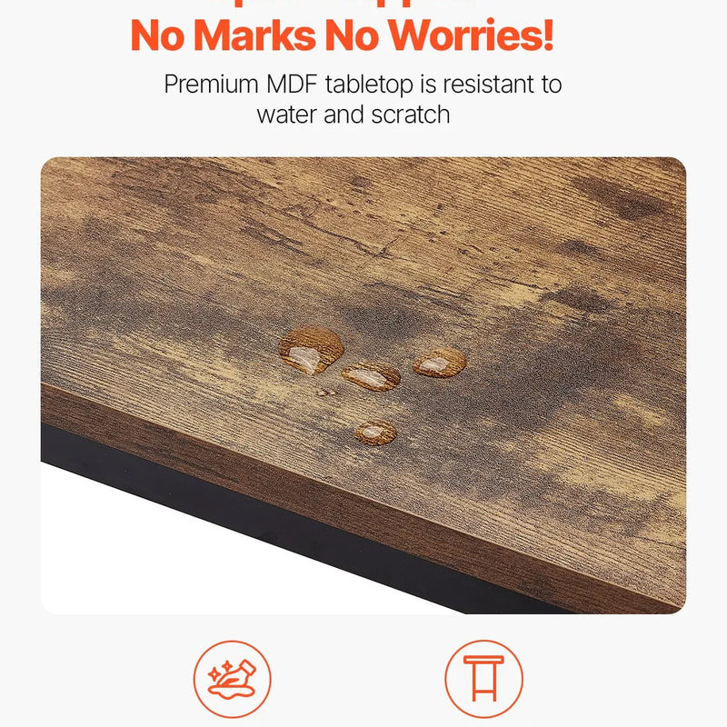 VEVOR augsts bāra galds ar metāla rāmi, 140×38×99 cm, šaurs un garš galds virtuvei, ēdamzonai vai kokteiļu zonai, viegli saliekams, retro brūnā un melnā krāsā