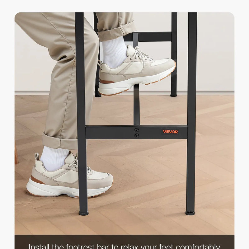 VEVOR augsts bāra galds ar metāla rāmi, 140×38×99 cm, šaurs un garš galds virtuvei, ēdamzonai vai kokteiļu zonai, viegli saliekams, retro brūnā un melnā krāsā