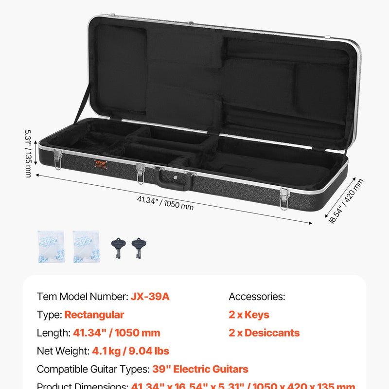 VEVOR elektriskās ģitāras cietais futrālis 1050 mm ar slēdzeni un atslēgām