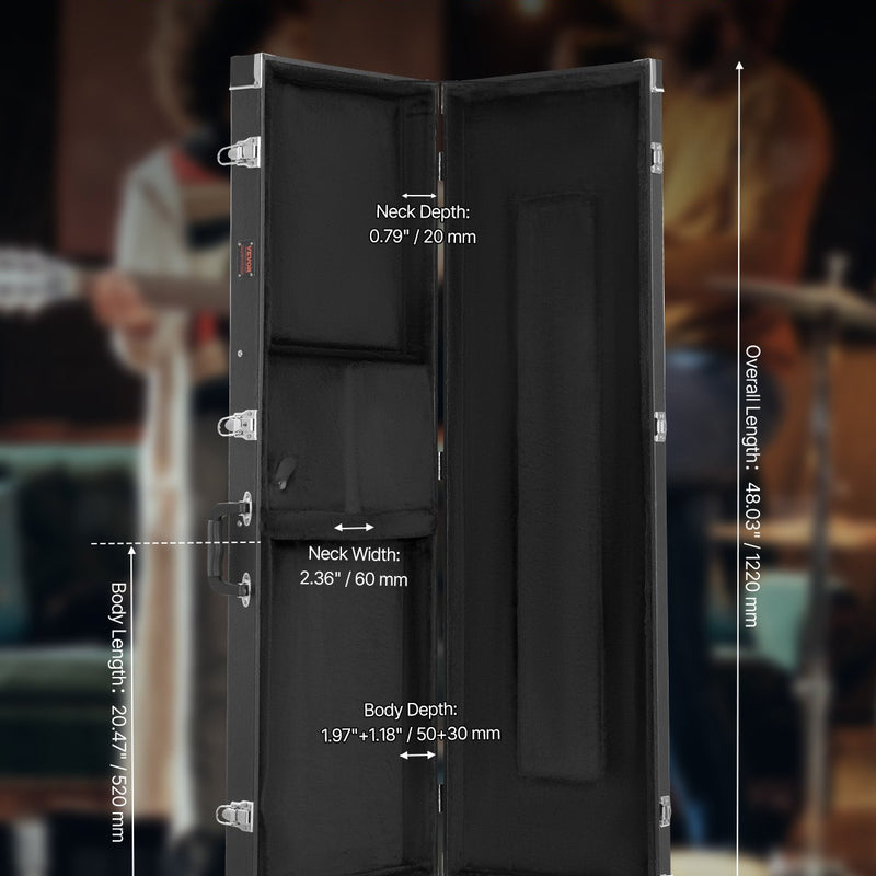 VEVOR basa ģitāras cietais koferis, 122 cm, ūdensizturīgs, ar slēdzeni un atslēgu, piemērots basa ģitārai