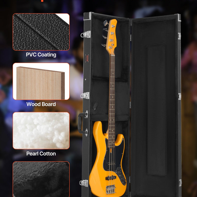 VEVOR basa ģitāras cietais koferis, 122 cm, ūdensizturīgs, ar slēdzeni un atslēgu, piemērots basa ģitārai