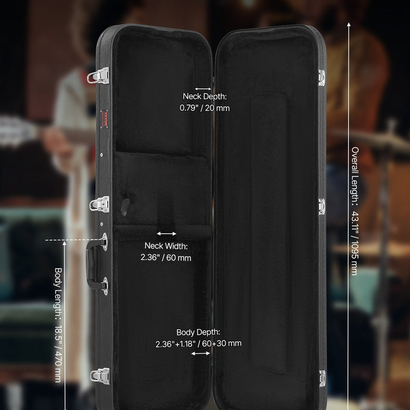 VEVOR elektriskās ģitāras cietā kaste 1095 mm ar slēdzeni un atslēgu, piemērota elektriskajai ģitārai