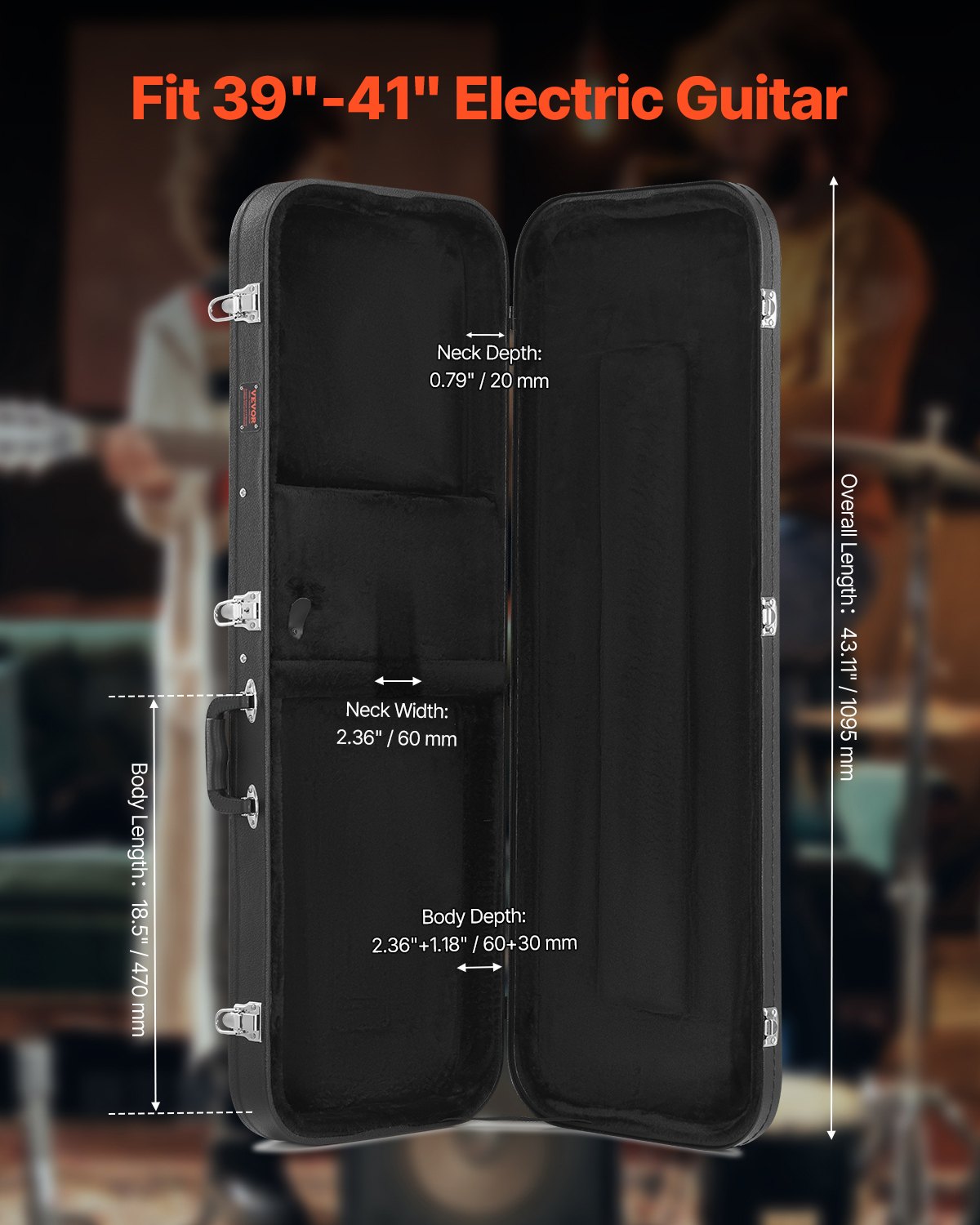 VEVOR Electric Guitar Hard Case 1095 mm with Lock and Key