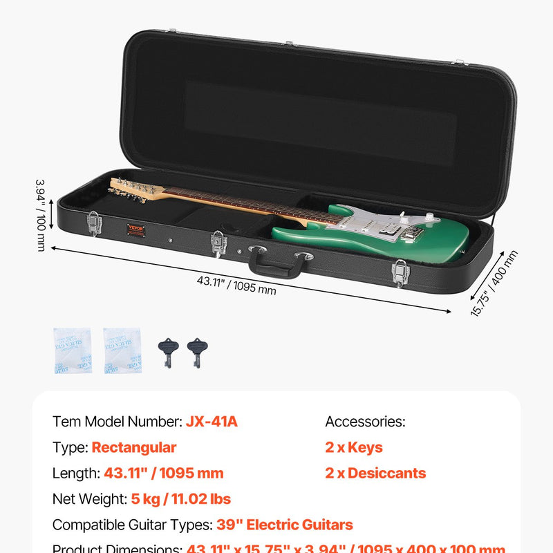 VEVOR elektriskās ģitāras cietā kaste 1095 mm ar slēdzeni un atslēgu, piemērota elektriskajai ģitārai