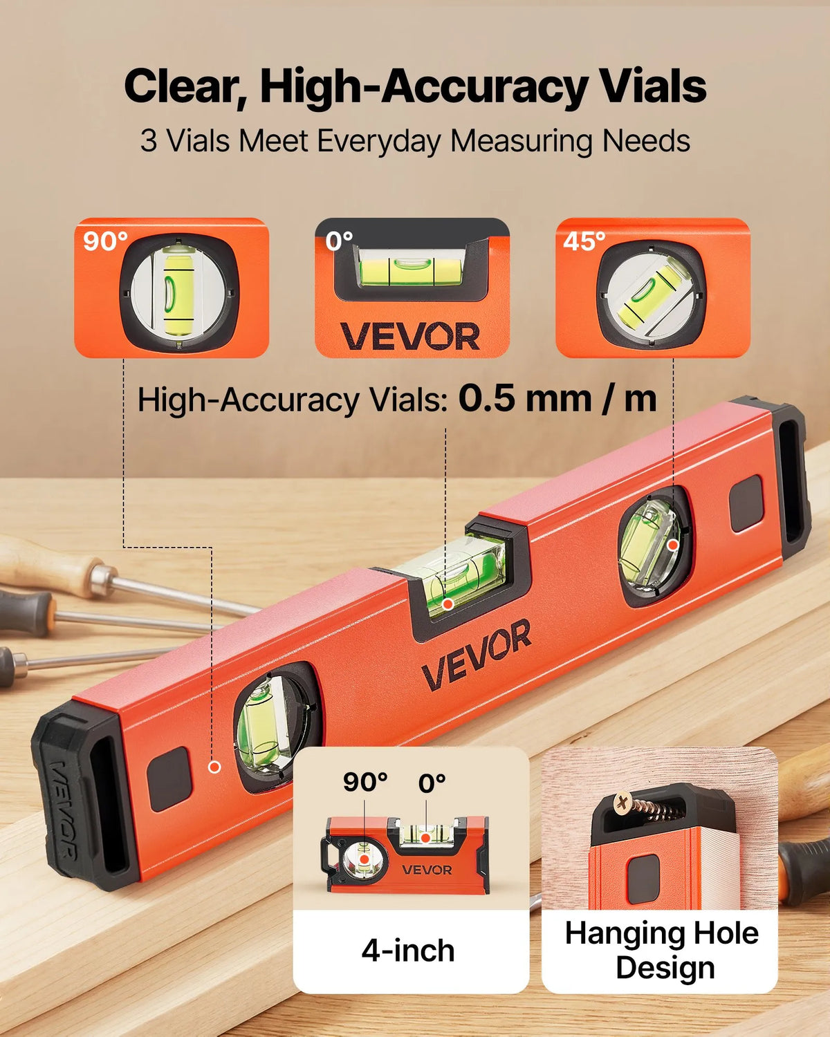 VEVOR 4 gabalu torpēdas līmeņrāžu komplekts 120/300/600/1000 mm ar magnētisku alumīnija sakausējuma korpusu, 3 zaļiem burbuļlīmeņiem, piekares atveri un daudzleņķu mērīšanu būvniecībai un mājas remontam - ZEMLETES.LV
