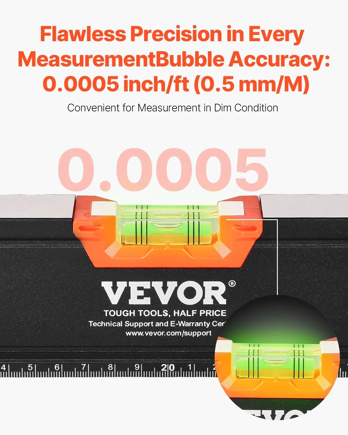 VEVOR 4 gabalu torpēdas līmeņrāžu komplekts 1220/610/406/254 mm ar fluorescējošiem burbuļlīmeņiem, 45°/90°/180° lineālu, triecienizturīgiem alumīnija sakausējuma līmeņrāžiem, magnēts tikai 254 mm modelim - ZEMLETES.LV