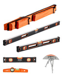 VEVOR 4 gabalu magnētisko torpēdas līmeņrāžu komplekts 1220/610/406/254 mm ar fluorescējošiem burbuļlīmeņiem, 45°/90°/180° lineālu, alumīnija sakausējuma līmeņošanas instrumentiem ar collu un metrisko skalu - ZEMLETES.LV