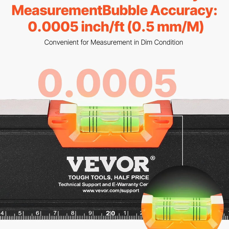 VEVOR 4 gabalu magnētisko torpēdas līmeņrāžu komplekts 1220/610/406/254 mm ar fluorescējošiem burbuļlīmeņiem, 45°/90°/180° lineālu, alumīnija sakausējuma līmeņošanas instrumentiem ar collu un metrisko skalu - ZEMLETES.LV