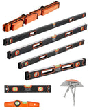 VEVOR 6 gabalu magnētisko torpēdas līmeņrāžu komplekts 1981/1220/813/610/406/254 mm ar burbuļlīmeņiem, 45°/90°/180° lineālu, alumīnija sakausējuma magnētiskajiem līmeņrāžiem, triecienizturīgu konstrukciju un collu un metrisko skalu - ZEMLETES.LV