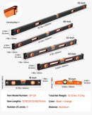 VEVOR 6 gabalu magnētisko torpēdas līmeņrāžu komplekts 1981/1220/813/610/406/254 mm ar burbuļlīmeņiem, 45°/90°/180° lineālu, alumīnija sakausējuma magnētiskajiem līmeņrāžiem, triecienizturīgu konstrukciju un collu un metrisko skalu - ZEMLETES.LV