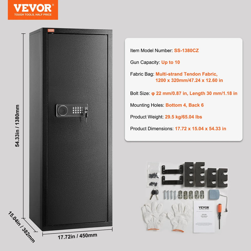 VEVOR ieroču seifs 8–10 šautenēm, šauteņu seifs ar mehānisko un digitālo tastatūras slēdzeni, ātrās piekļuves augstais ieroču skapis ar noņemamu plauktu, ieroču skapis mājas apstākļos šautenēm un bises tipa ieročiem