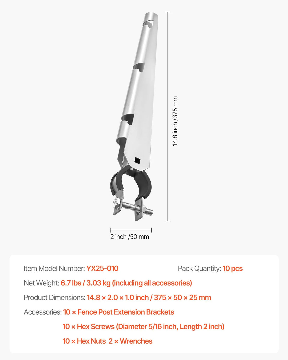 Dzeloņstieples pagarinātāji, 10 gab., 37,6 cm, ķēžu posmu žogam 33-38 mm