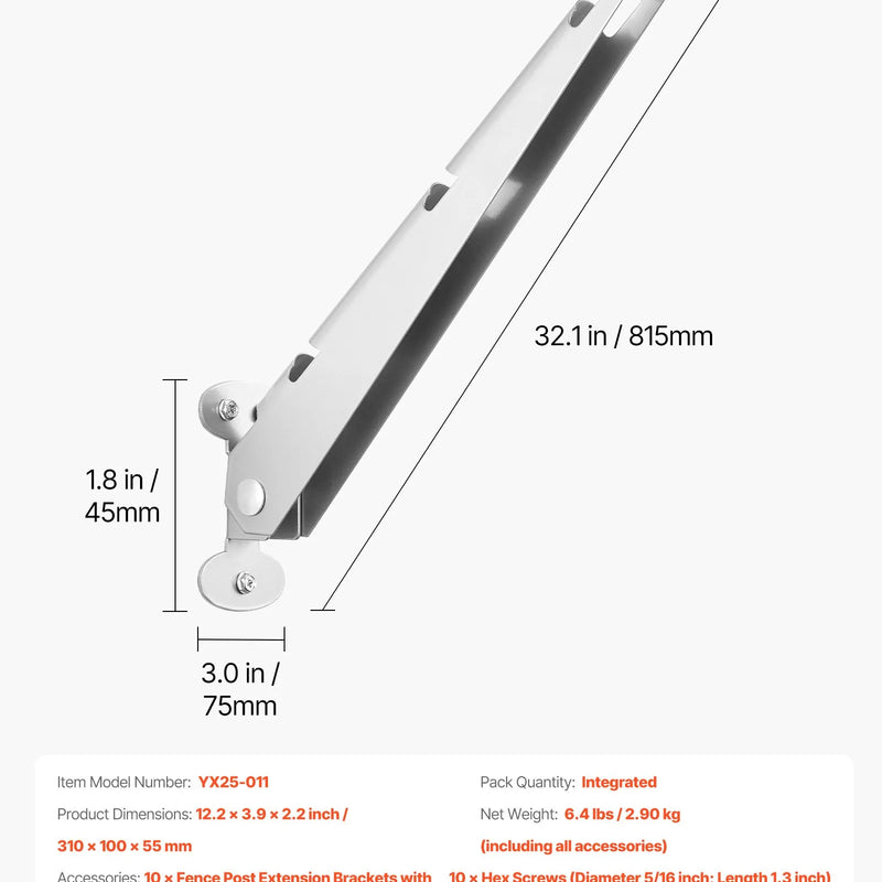Dzeloņstieples rokas, 10 gab., 31 cm, žoga stabu augstuma pagarinātāji, virsmas montāža