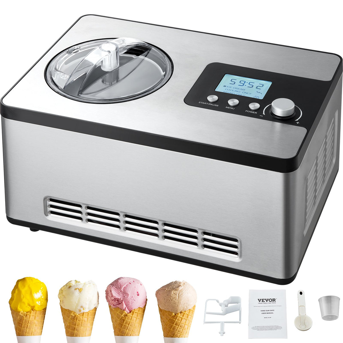 VEVOR Automatic Ice Cream Machine 2 L for Yogurt and Gelato, Electric, Silver