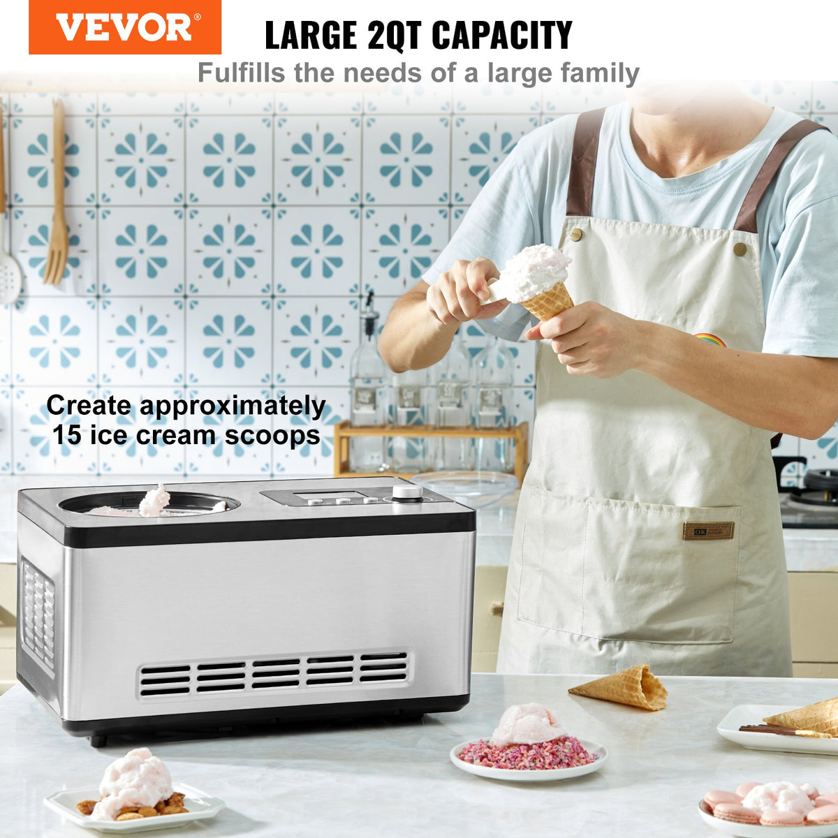 VEVOR Automatic Ice Cream Machine 2 L for Yogurt and Gelato, Electric, Silver