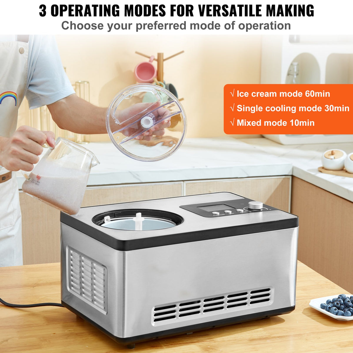 VEVOR Automatic Ice Cream Machine 2 L for Yogurt and Gelato, Electric, Silver