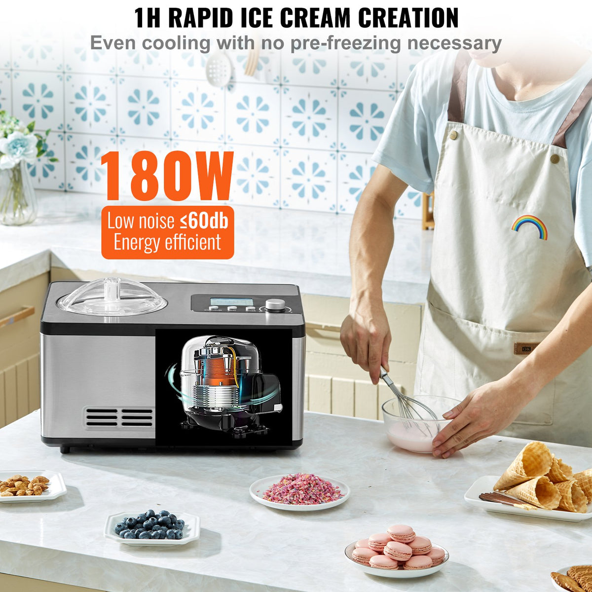 VEVOR Automatic Ice Cream Machine 2 L for Yogurt and Gelato, Electric, Silver