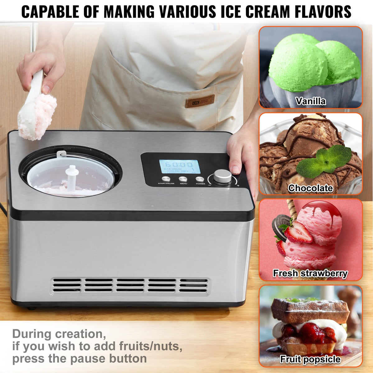 VEVOR Automatic Ice Cream Machine 2 L for Yogurt and Gelato, Electric, Silver