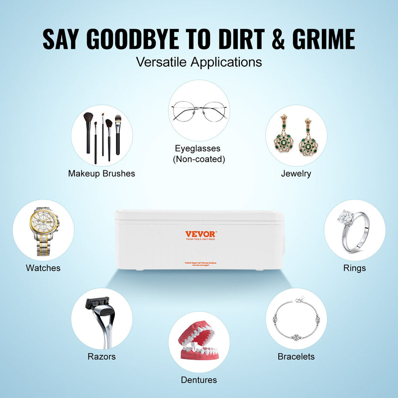 VEVOR portatīvais ultraskaņas rotaslietu tīrītājs – 470 ml (16 oz) tīrīšanas ierīce