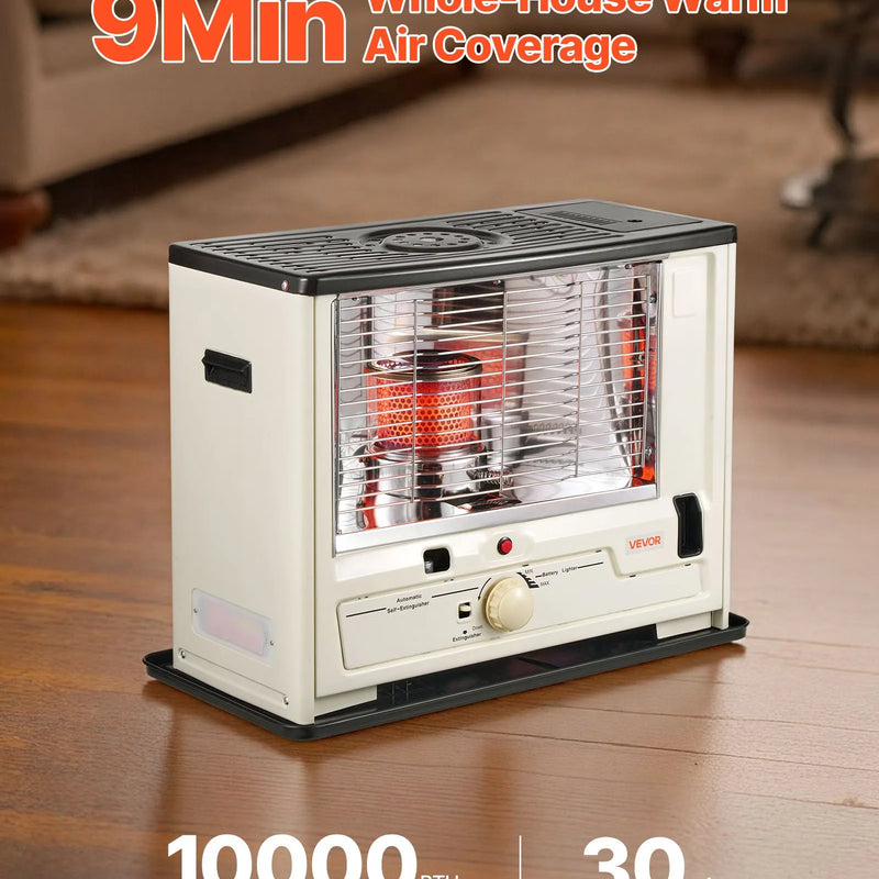 10 000 BTU iekštelpu un āra petrolejas sildītājs ar automātisku izslēgšanos, regulējamu liesmu un apgāšanās aizsardzību, pārnēsājams sildītājs mājai, garāžai, pagrabam, kempingam, darbnīcai un ārkārtas situācijām, melns