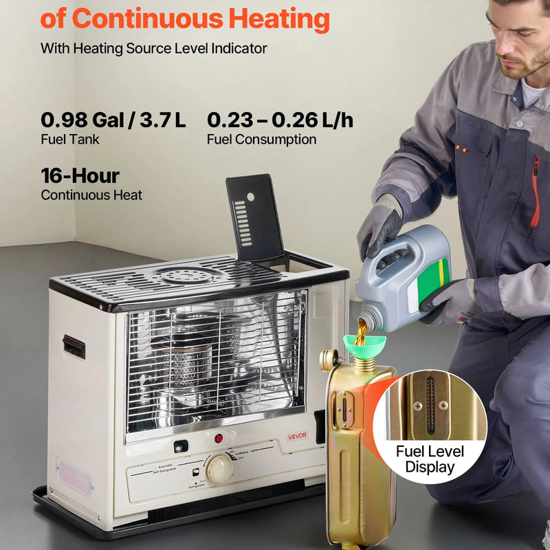 10 000 BTU iekštelpu un āra petrolejas sildītājs ar automātisku izslēgšanos, regulējamu liesmu un apgāšanās aizsardzību, pārnēsājams sildītājs mājai, garāžai, pagrabam, kempingam, darbnīcai un ārkārtas situācijām, melns