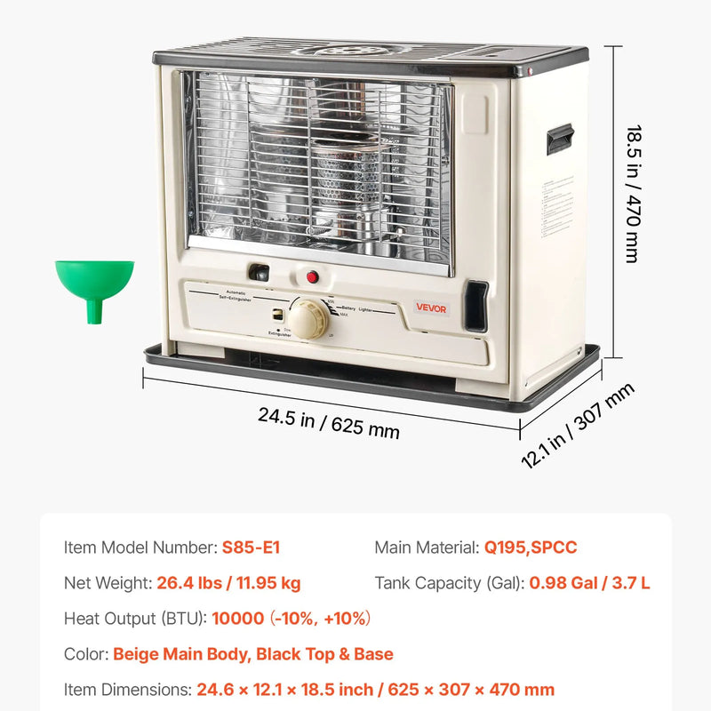 10 000 BTU iekštelpu un āra petrolejas sildītājs ar automātisku izslēgšanos, regulējamu liesmu un apgāšanās aizsardzību, pārnēsājams sildītājs mājai, garāžai, pagrabam, kempingam, darbnīcai un ārkārtas situācijām, melns