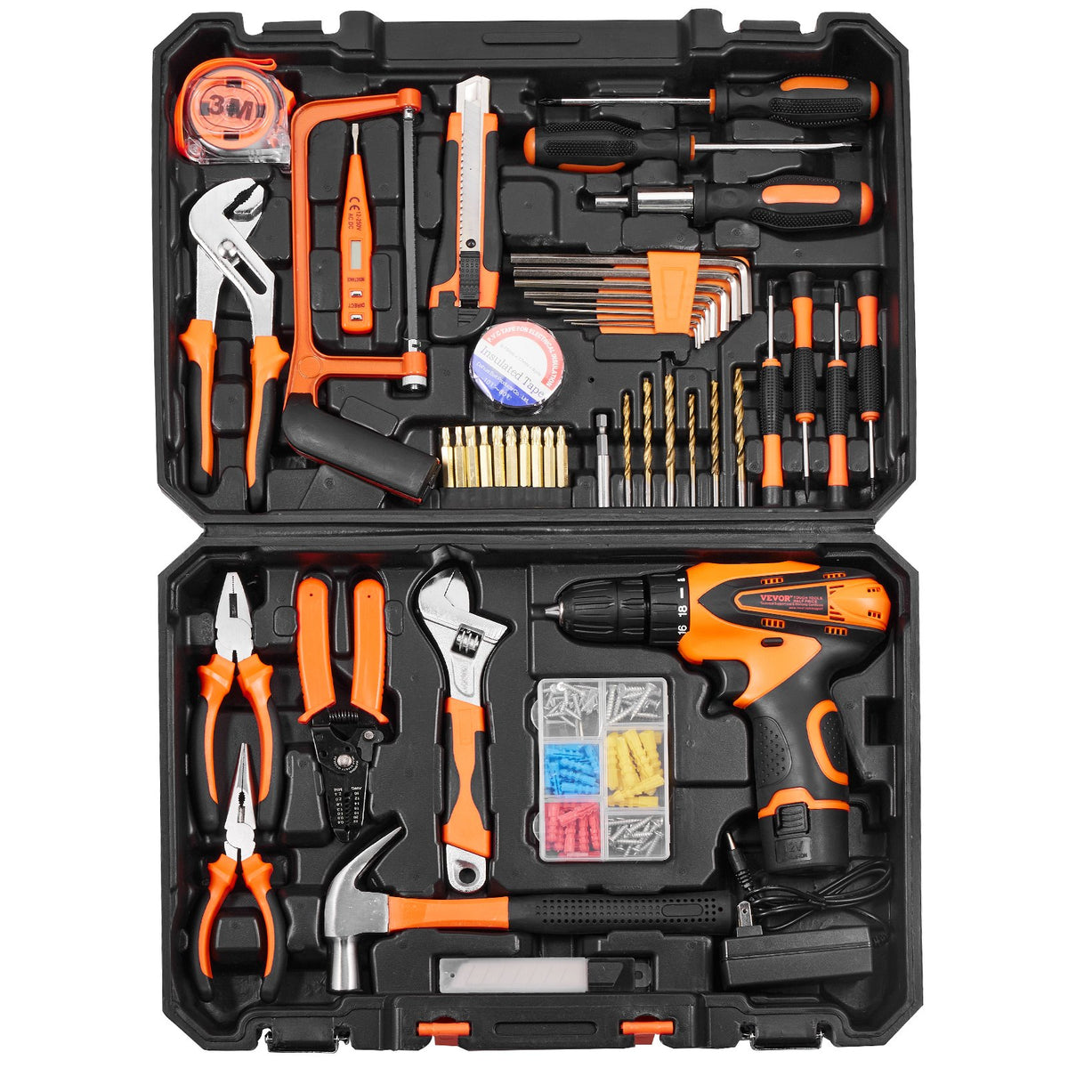 VEVOR Tool Set, 146 Pieces, Household Hand Tools with Electric Drill and Tool Box