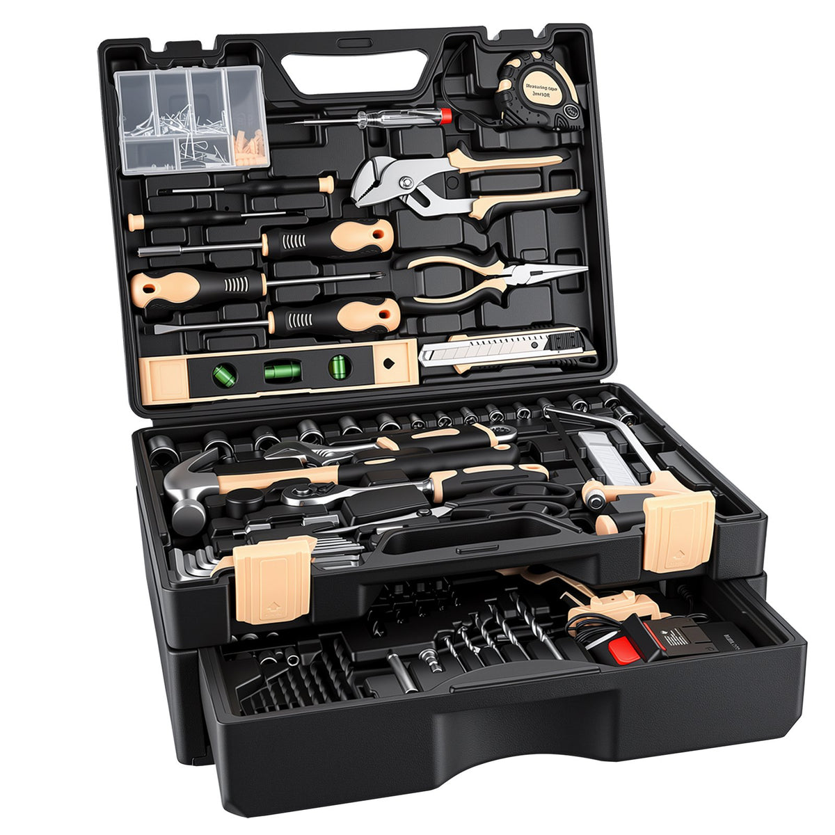 VEVOR 318 daļu instrumentu komplekts ar akumulatora urbi un koferi