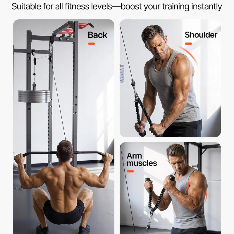 VEVOR trenažiera troses skriemeļu sistēma, 2 gab. LAT vilkšanas un pacelšanas skriemeļu komplekts ar divām tērauda trosēm, īso stieni un dubultajiem rokturiem, spēka treniņu kabelis bicepsam, pleciem un mugurai, slodze līdz 150 kg