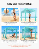 VEVOR pludmales kabāna, 1,83 × 1,83 m pludmales nojume ar sānu sienu, UPF 50+ aizsardzība, viegli uzstādamā kabānas telts ar smilšu kabatām, liela pārnēsājama saules aizsargu patversme āra lietošanai visai ģimenei un draugiem.