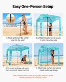 VEVOR pludmales kabīne 1,83 × 1,83 m ar sānu sienu, UPF 50+ aizsardzība, viegli uzstādāma pludmales nojume ar smilšu kabatām, pārnēsājama saulessarga tipa ēnas telts ģimenei un draugiem, zaļas svītras